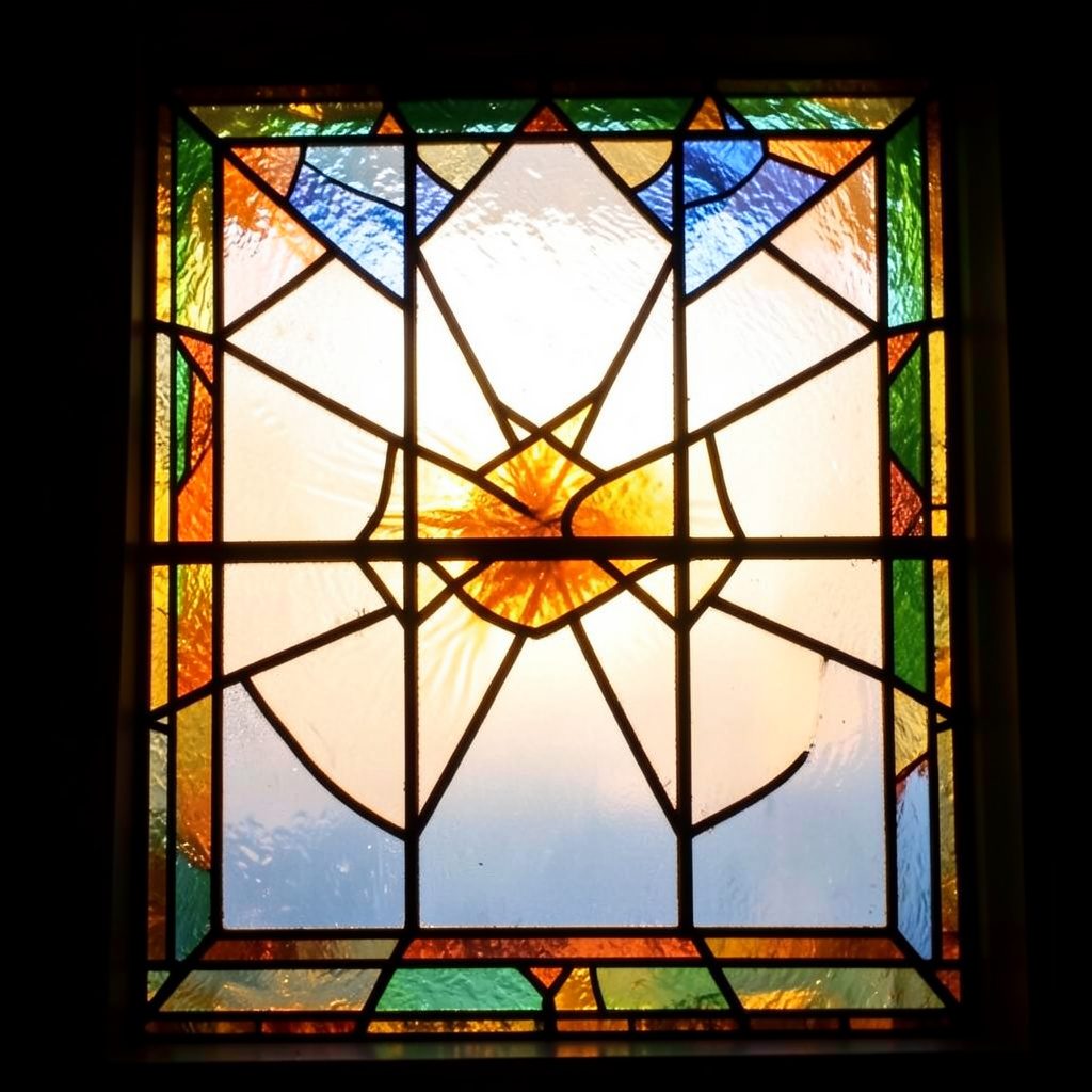 A stained-glass mosaic of dense emerald and teal shards with bold black leading, accented by warm gold and coral highlights, evoking data flow and structured storage.